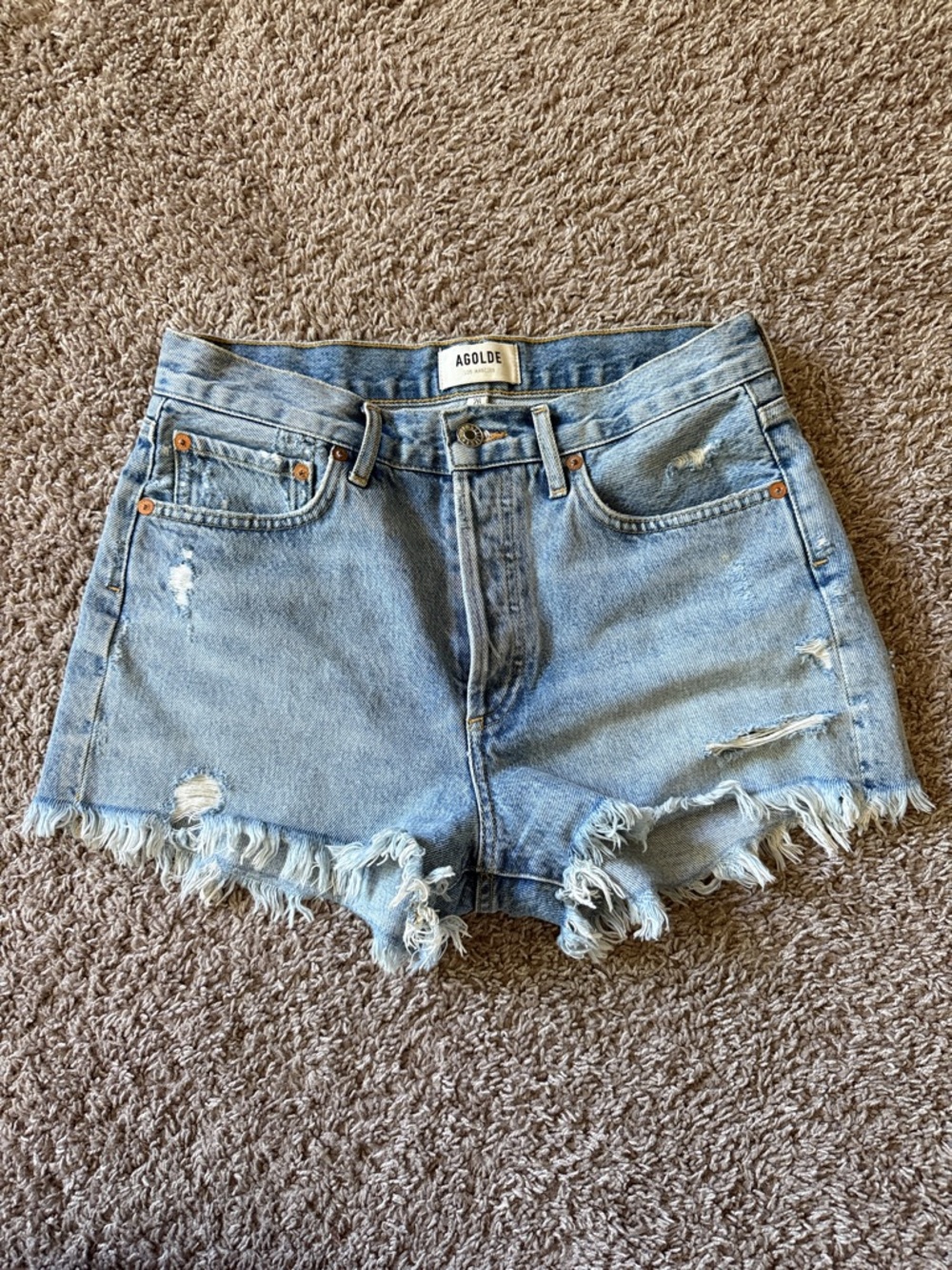 Agolde Light Blue Parker Denim Shorts